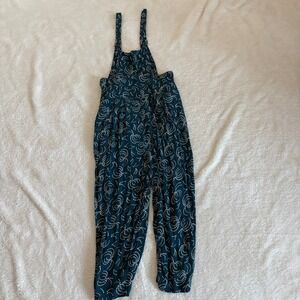 Maeve Boho Navy Blue White Swirl Print Wide Leg Jumpsuit‎ Overalls XS